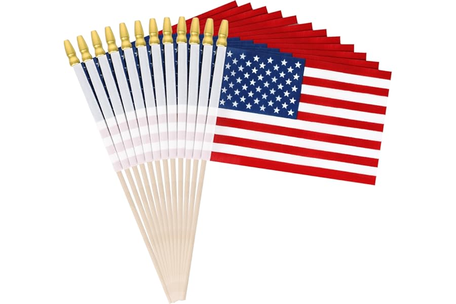 12 Pcs Small American Flags on Stick, 6x4 In 4th of July Decorations, Mini 250 Anniversary USA Flag, Fourth of July American Handheld Flags for Veterans Day Memorial Day Supplies
