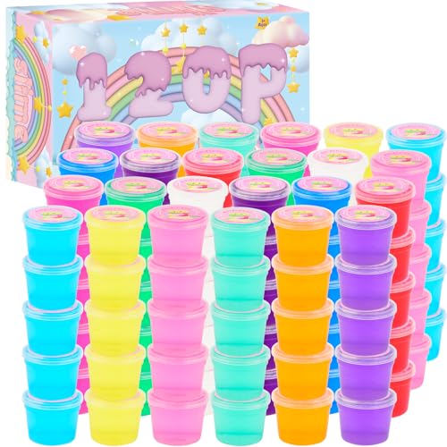 120 Pack Clear Slime Kit, Mini Bulk Slimes for Kids, Smooth & Stretch, Slime Party Favors, Goodie Bag Stuffer, Valentines Gifts, Classroom Exchange Prizes, Stress Relief Toys for Girls Boys 8-12