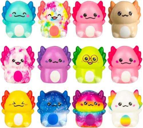 12PCS Axolotl Slow Squishy Toys, Soft & Squeezable Stress Reliever for Kids & Adults, Cute Fidget Sensory Animals Perfect for Birthday Party Favors, Goodie Bags