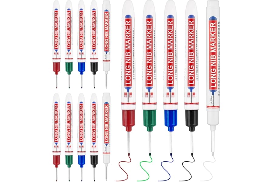 15 Pcs Long Nib Marker, 20 mm Long Head Deep Hole Marker Pens, Fine Nose Tip Deep Reach Permanent Paint Markers for Metal, Marking Pen for Drilling, Carpenter, Woodworking, Construction (Colorful)