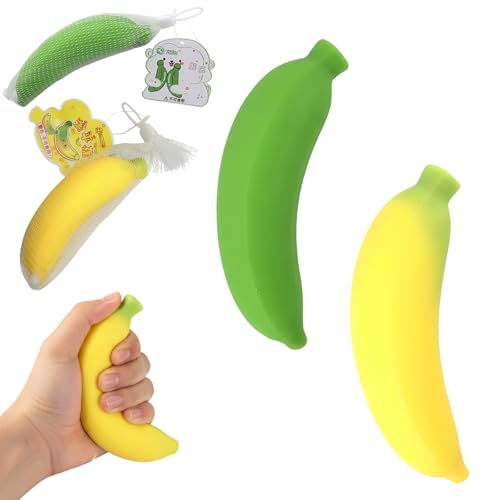 17" Giant Taba Stretchy Banana Squishy, Ultra Soft Realistic Food Sensory Fidget, Washable Stress Relief Squeeze Toy for Kids Adults Party Favors Desk Decor (2 Pack of Small Bananas)