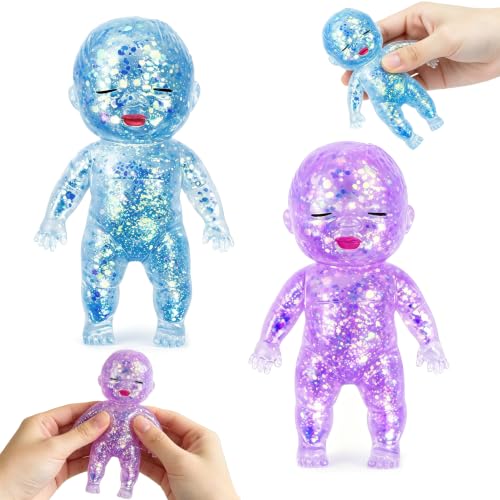 2 Pack Glitter Baby Squishy Slow Rising Squishy, Big Squishy Stress Balls for Adults, Sensory Fidget Squishy Toy, Soft Slow Rise Squishes for Office Anxiety Relief & Party Favors（Blue and Purple）