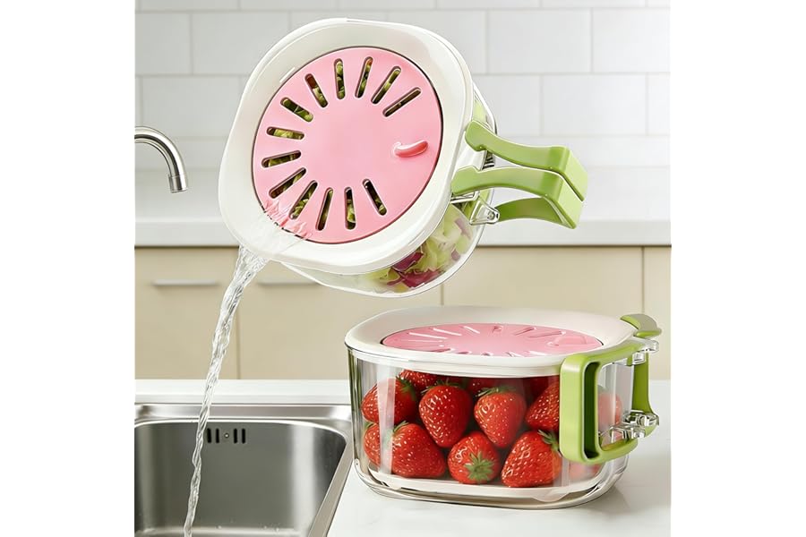 2-Pack Plastic Colander Strainer with Adjustable Vent Lid, Fridge Storage Container and Food Organizer Bin, Multi-use Veggie Tray Fruit Platter for Party