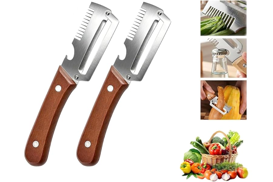 2026 Upgrade Multi-Functional Vegetable Peeler, 3 in 1 Multi Functional Wooden Handle Peeler and Bottle Opener, Kitchen Gadgets Tool forFruitVeggie Peeler