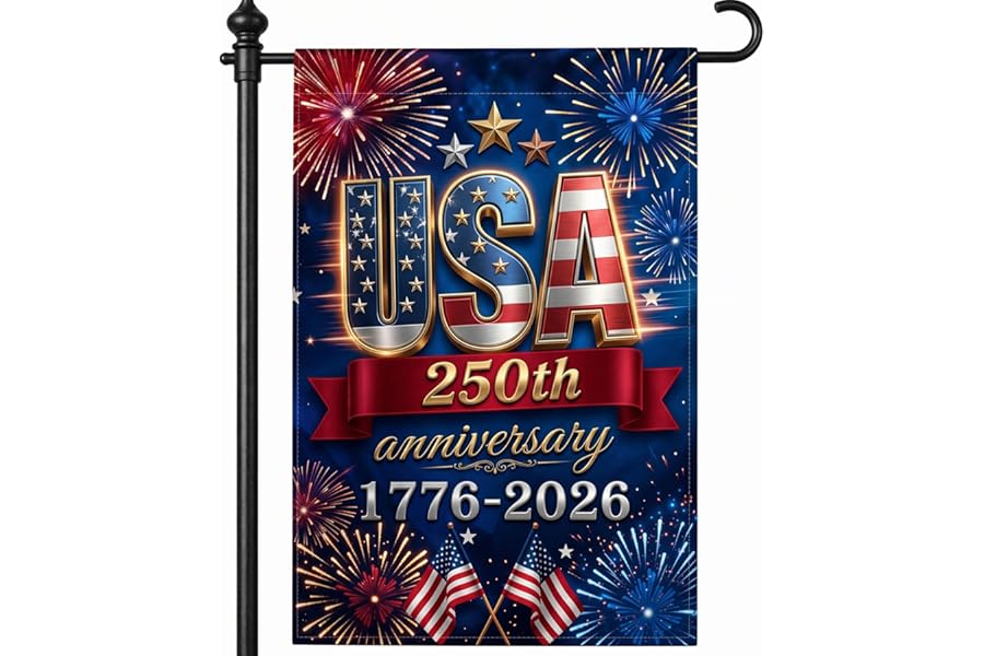 250 Anniversary USA Flag, 4th of July Decorations, Double Sided, UV Protection, Fade Resistant, 12x18 Inch, American Patriotic Outdoor Yard Garden Flags, 1776-2026 Commemorative (Blue)
