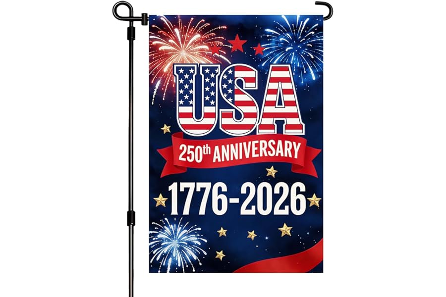 250 Anniversary USA Garden Flag, Double Sided Waterproof Patriotic USA Flag 1776-2026, Outdoor Yard Decor (12x18'')