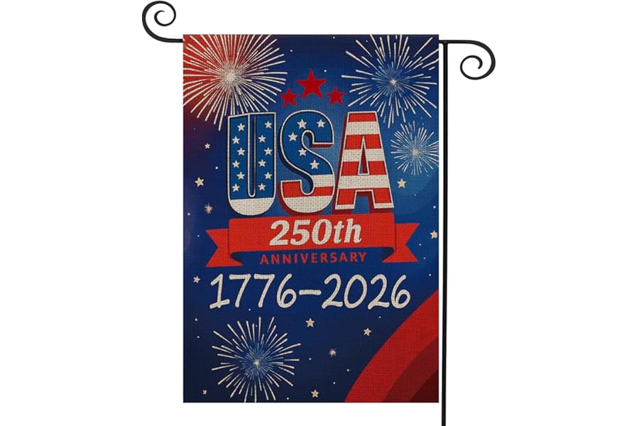 250 Anniversary Usa Garden Flags for Outside, 250 Anniversary USA Flag with Fireworks Design, 1776-2026 Patriotic 4th of July
