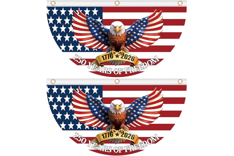 2PCS 250th Anniversary USA Bunting Flag 4x2 FT 1776-2026th Birthday American Fan Flags 250 Years of Freedom Flag Patriotic Eagle Banner 4th of July Decorations Independence Day Patriotic Memorial Day