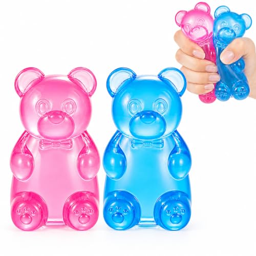 2PCS Sugar Squishy Bear Stress Balls, Slow Rising Maltose Gel Squeeze Toys, Cute Bear Sensory Fidget Toys for Stress Relief, Anxiety Relief, Focus & Relaxation (Pink & Blue)