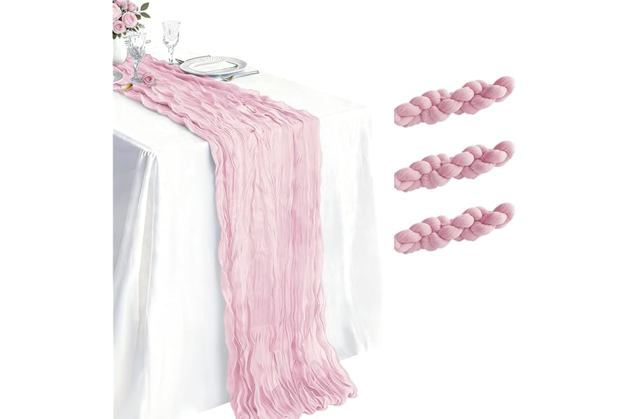 3 Pack Light Pink Cheesecloth Table Runner 21 x 120 Inch Boho Gauze Sheer Table Runner 10FT Long for Wedding Baby Shower Bridal Shower Easter Holiday Birthday Home Decor