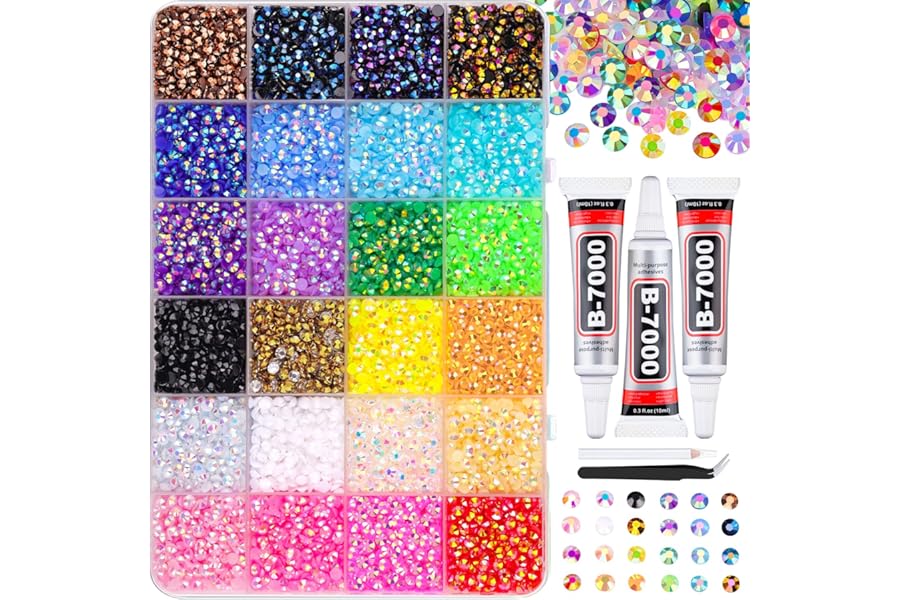 34000Pcs Resin Jelly Rhinestones for Bedazzling, Multicolor 3mm Flatback Gems for Diamond Art, Bedazzler Kit with 3Pcs 10ml B7000 Jewelry Glue for Bedazzle Thing Crafting Book Nail Art