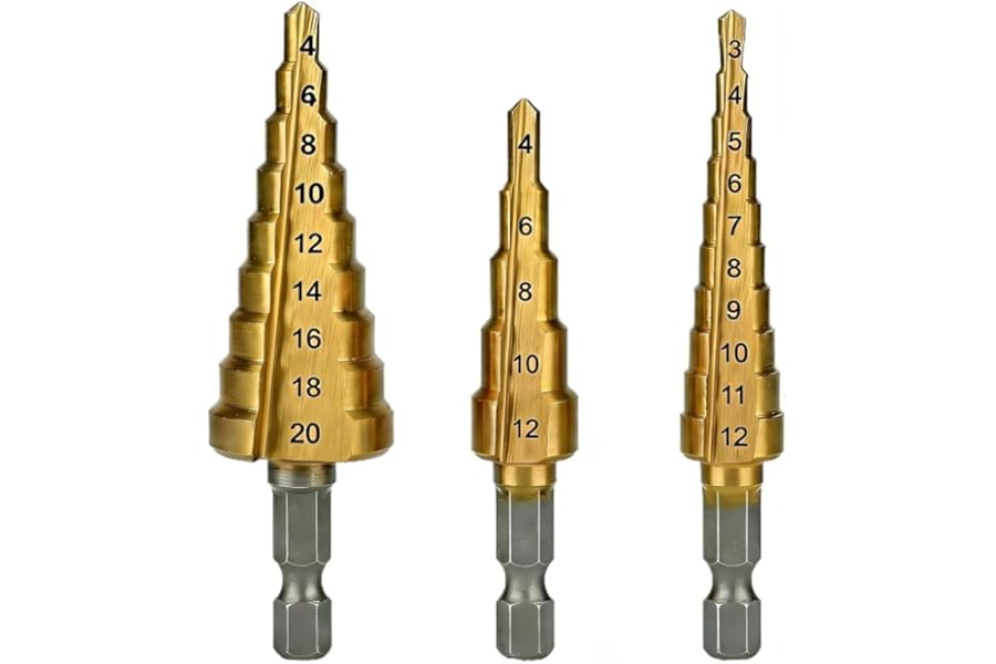 3PCS Titanium Coated HSS Step Drill Bits Set Ideal for Precise Drilling Offering Efficiency and Versatility