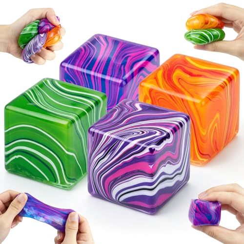 4 Pack Fidget Toys, Squishy Cube, Ice Cube Squishy for Anxiety & Stress Relief for Adults, Slow Rise Sensory Stress Balls, Classroom Prizes