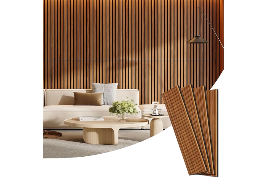 4 Pack Wood Panels for Wall, 47.24" x 12.79" Acoustic Wood Slat Wall Panel for Interior Decor & Noise Reduction, Soundproof W