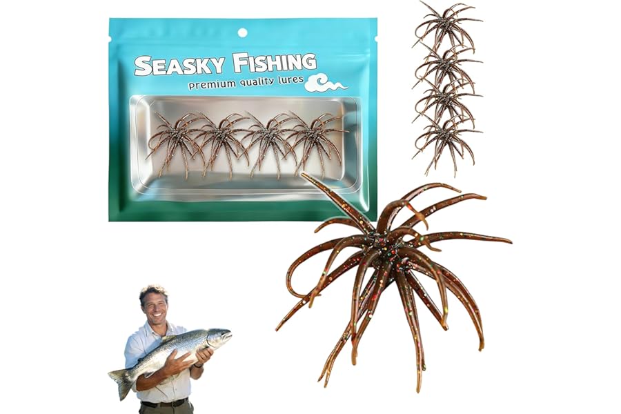 4Pcs Dice Bait, Floating TPR Swimbait with Reflective Stars,Tentacle Creature Lure, Sea Urchin Style Soft Plastic Baits, for Bass Fishing Drop Shot, Wacky Rig/Neko Rig and Finesse, Slow Sinking