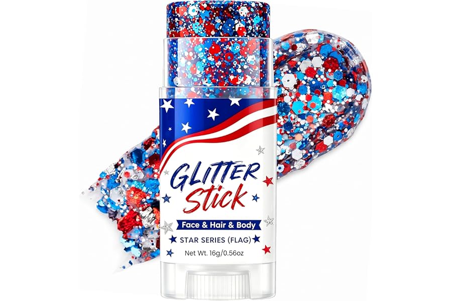 4th of July Glitter Stick Patriotic Hair Glitter Body Glitter face Glitter 4th of July Outfits for Women Fourth of July Outfit Women 4th of July Fourth of July Decorations，Red White and Blue X1