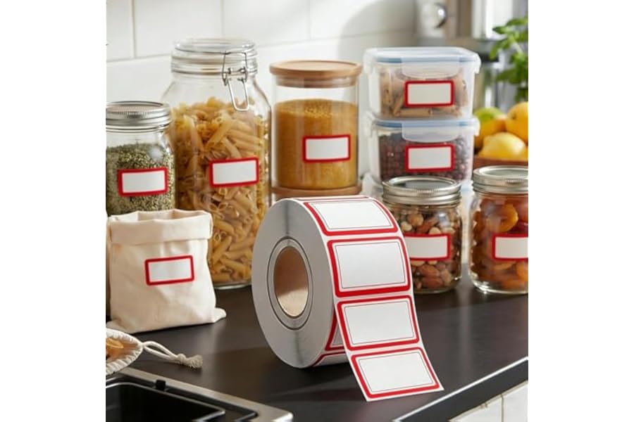 500 Removable Labels - No Residue, Reusable and Waterproof | Suitable for Food Storage Containers, Etc. (Red)