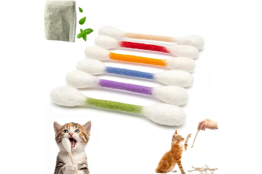 6 Pack Giant Qtip Cat Toy, Cotton Swab Catnip Toys, Felt Interactive Chew & Kicker Toys, Soft Teething Toy, Indoor Cat Toys &