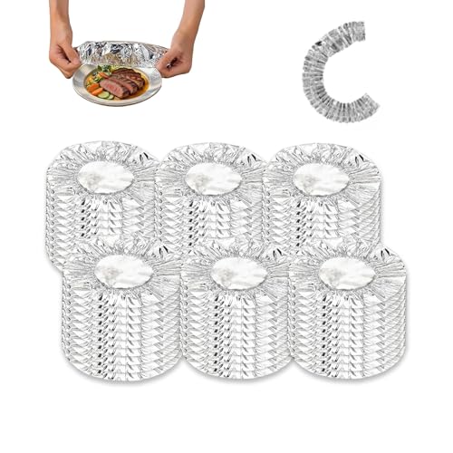60PC Reusable Aluminum Foil Food Covers, Elastic Stretch Food Covers for Bowls, Plates, Dishes. Keep Food Warm & Fresh, Dust-Proof, Reusable Kitchen Lids for Home, Party, Picnic, Restaurant (20CM)
