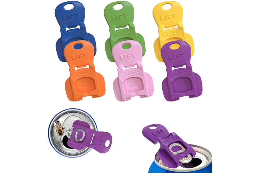 6PCS Colorful Can Tab Openers & Leak-Proof Drink Covers – One-Hand Soda Can Opener and Reusable Protector Caps for Coke, Beer