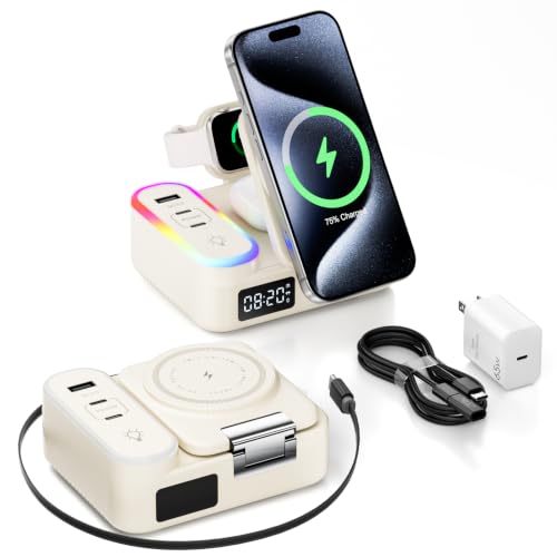 8-in-1 Foldable Wireless Charging Station for Apple Devices with Clock, 65W