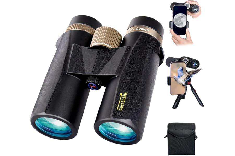 8x42 HD Binoculars for Adults High Powered with Phone Adapter and Tripod, Super Bright BAK4 Prism Waterproof Compact Binoculars for Bird Watching Hunting Stargazing Hiking Cruise Travel