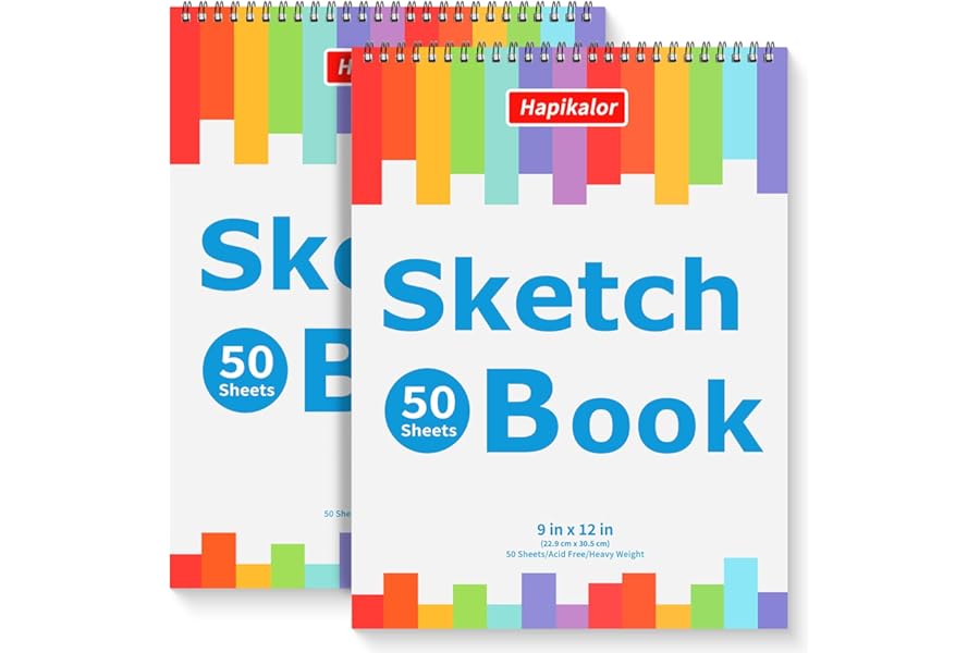 9" x 12" Sketch Book, 2-Pack 50 Sheets Spiral Bound Art Sketchbook, Acid Free Artist Drawing Book Paper, Art Supplies for Adu