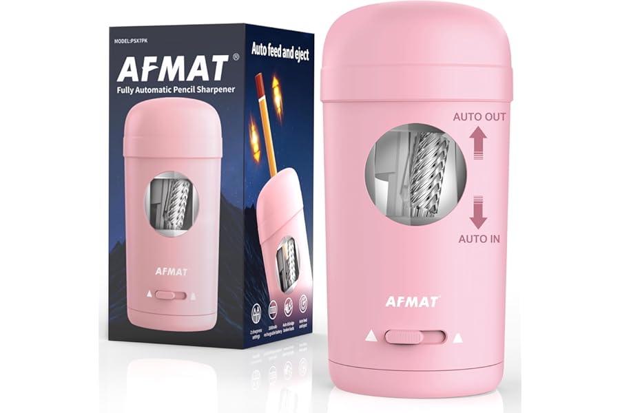AFMAT Electric Pencil Sharpener, Fully Automatic Pencil Sharpener for 7-8mm Pencils & Colored Pencils, Auto in & Out, Recharg