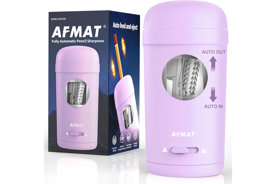 AFMAT Electric Pencil Sharpener, Fully Automatic Pencil Sharpener for 7-8mm Pencils & Colored Pencil, Auto in & Out, Recharge