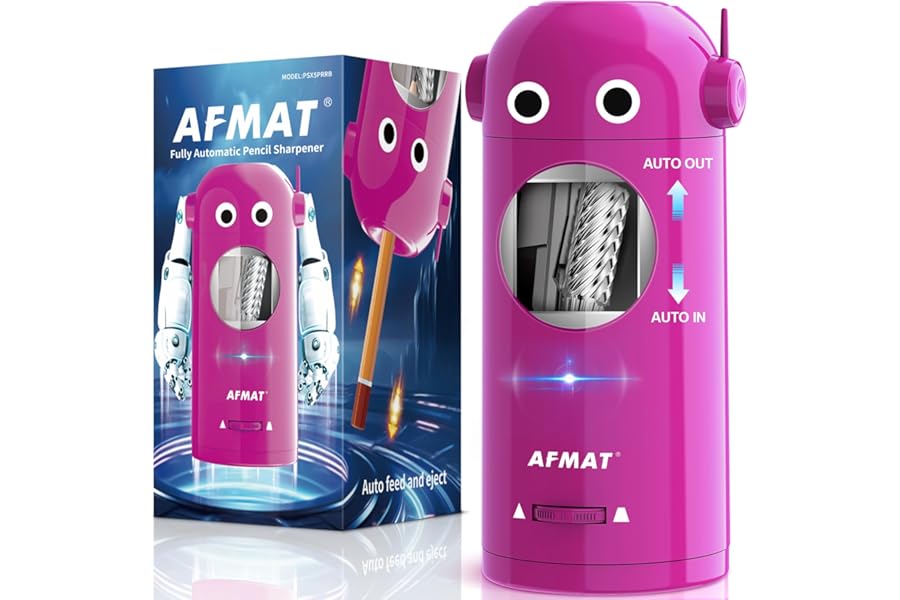 AFMAT Electric Pencil Sharpener for Colored Pencils 7-11.5mm, Fully Automatic Robot Pencil Sharpener, Auto in & Out, Recharge