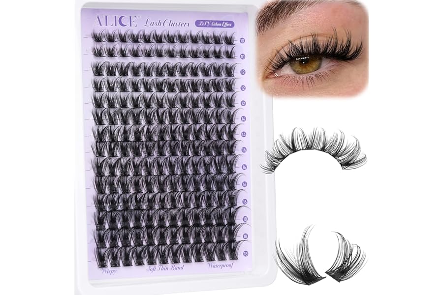 ALICE Lash Clusters Wispy Eyelash Clusters 10-18mm 168pcs Cluster Eyelash Extensions Natural Volume Lash Extensions DIY Individual Lashes with Soft Thin Band