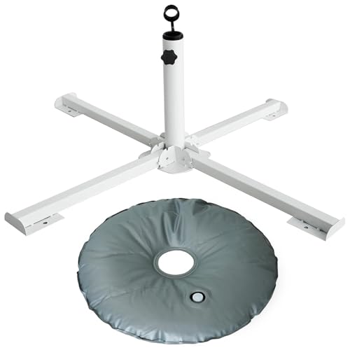 AMMSUN Foldable Portable Beach Umbrella Stand-Portable Patio Umbrella Base Holder,Outdoor Sunshade Anchor,with Weight Bag,Rust Free Tempered Iron Umbrella Stand for Courtyard,Garden,Beach,Grass