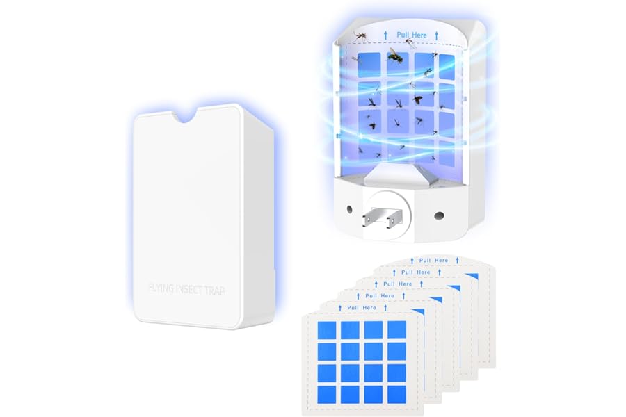 Acoswsi Indoor Fly Trap Plug in, Flying Insect Trap with Blue UV Light, Fruit Fly & Gnat Trap for Indoors, Mess-Free Bug Catcher for Home, 1 Device + 5 Refill Glue Cards