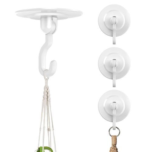 Adhesive Wall & Ceiling Decor Hooks: 4-Pack 3 lbs Heavy Duty No-Drill 360° Swivel Adjustable for Hanging Home Accents Lights Plants Wind Chimes Compatible with 3M Command Strips