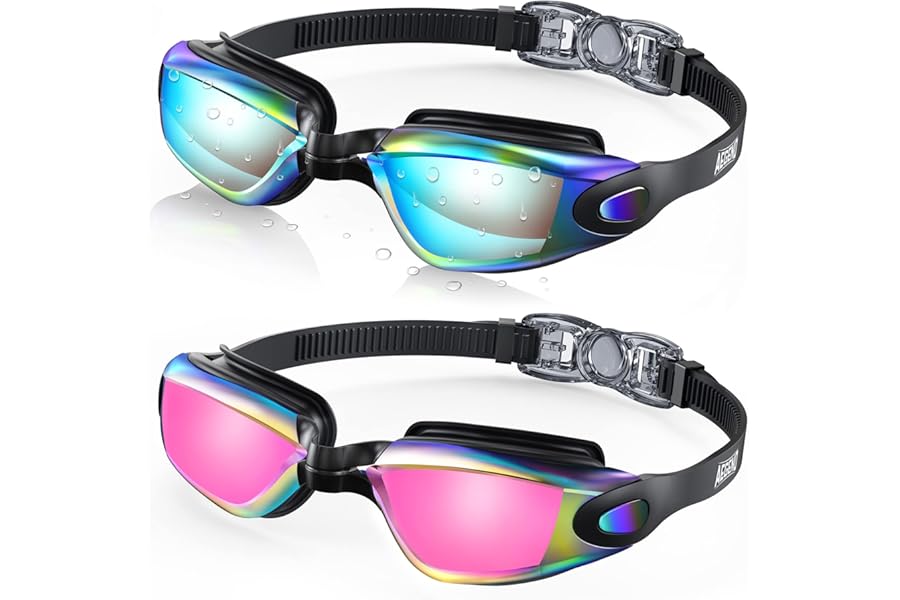 Aegend Swim Goggles 2-Pack, No Leaking Anti-Fog UV Protection Mirrored Swim Glasses for Adult Men Women, Wide View Outdoor