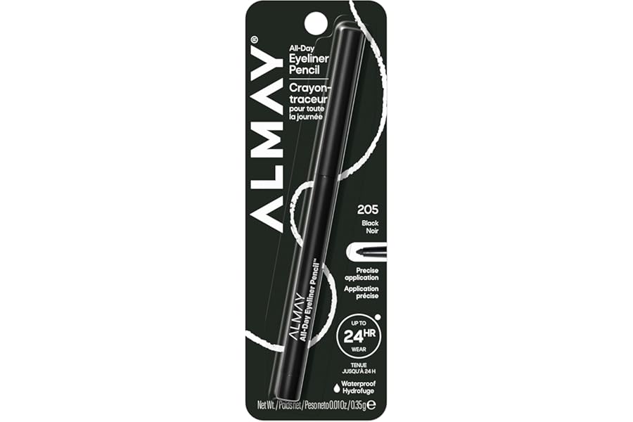Almay All-Day Eyeliner Pencil, Smudge Proof, Waterproof Eye Makeup, Hypoallergenic, Built-In Sharpener, 205 Black, 0.01 oz