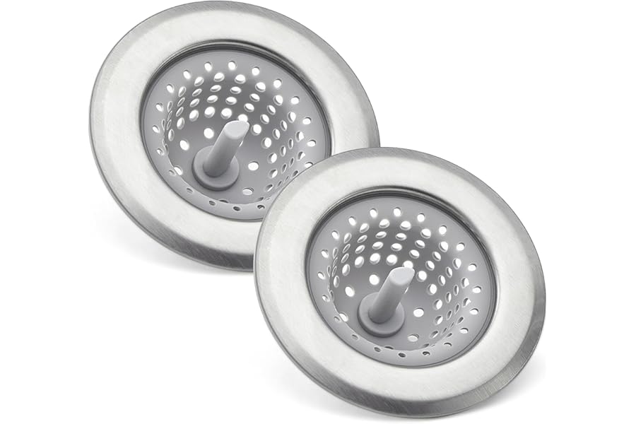 Amazon Basics 2pcs Kitchen Sink Strainer, Stainless Steel Sink Drain Strainer, Dishwasher Safe, Outer Diameter 4.4 inch/11.2cm, Inner Diameter 3 inch/7.3cm
