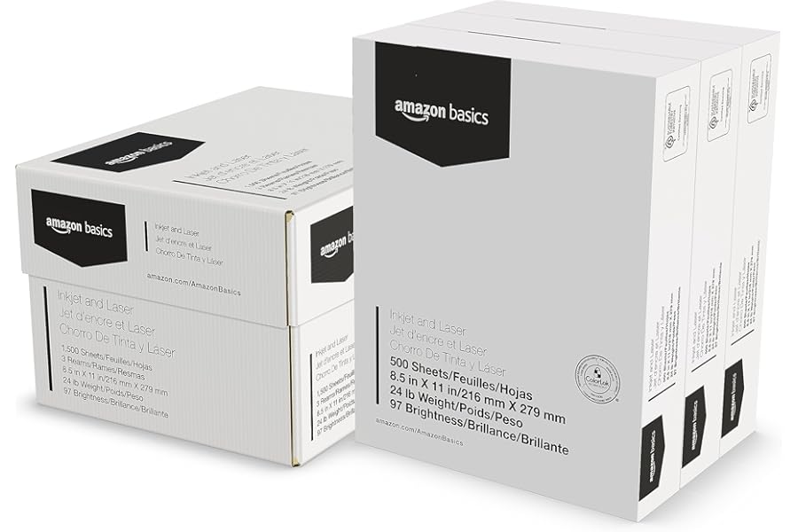 Amazon Basics Multipurpose Copy Printer Paper, 8.5 x 11 Inches, 24 lb Weight, 97 Bright White, 1500 Sheets (3 Packs of 500), for Inkjet and Laser
