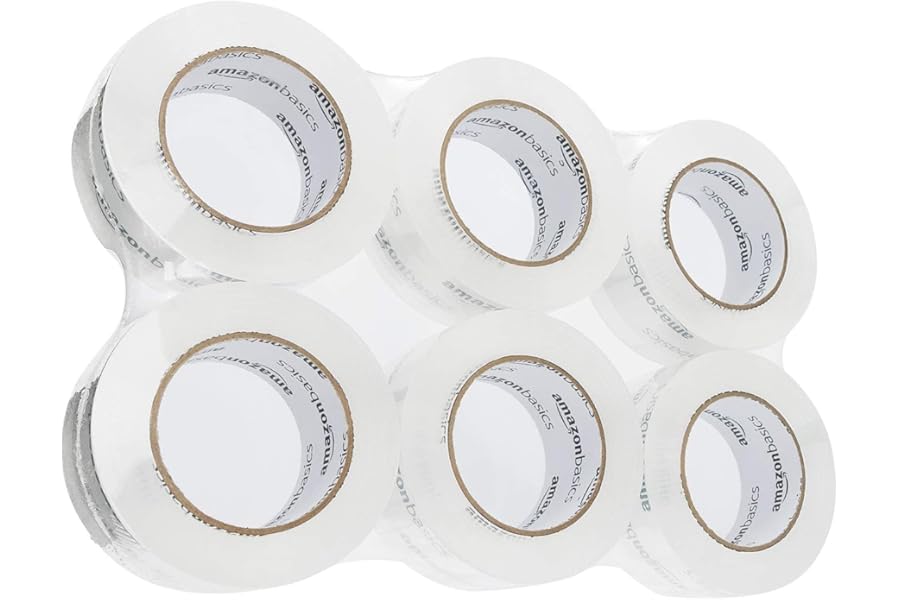 Amazon Basics Packing Tape, Strong & Durable for Moving, Storage, Shipping, Mailing and Sealing, Crystal Clear, 1.88" x 109 Yards, 6-Pack