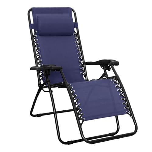Amazon Basics Zero Gravity Lounge Chair with Pillow, Foldable Outdoor Reclining Chair for Patio and Beach, Weather-Resistant Textilene, 300 lb Capacity, 26", Navy Blue