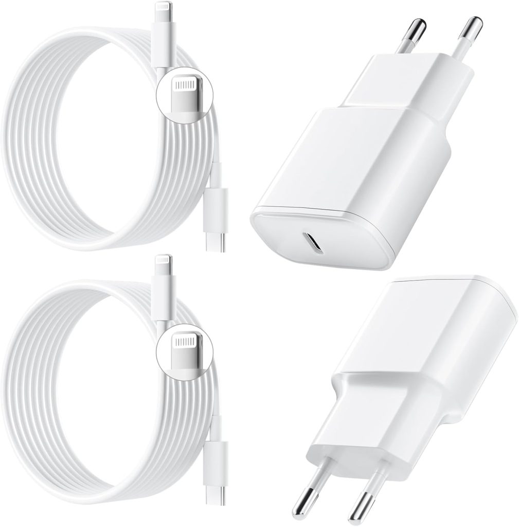 Amazon | Chargeur Rapide pour iPhone, Lot de 2 PD 3.0 Prise USB C avec 2M Cable Lightning for iPhone 14/14Pro/13/13 Mini/13 Pro/13Pro Max/12/12Pro/12 Pro Max/11/11 Pro/ 11 ProMax | Ensemble de chargeurs