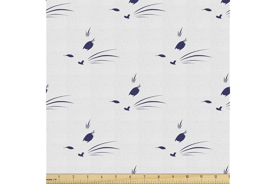 Ambesonne Cat Fabric by The Yard, Creative Interpretation of Kitten Eyes and Whiskers Meow Portrait Animal Specifics, Decorative Fabric for Upholstery and Home Accents, 3 Yards, Indigo White