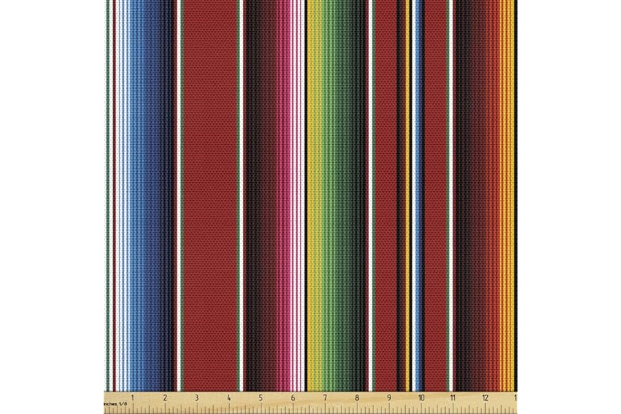 Ambesonne Cinco de Mayo Fabric by The Yard, Mexican Serape Colorful Stripes Vertical Lines Latino Design Illustration, Decorative Fabric for Upholstery and Home Accents, 10 Yards, Maroon Green
