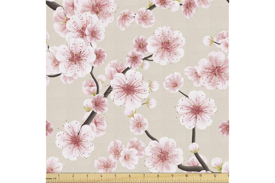 Ambesonne East Fabric by The Yard, Japanese Flowering Cherry Blossom Symbolic Coming of Spring Season Eastern Inspired, Decorative Fabric for Upholstery and Home Accents, 1 Yard, Beige Rose