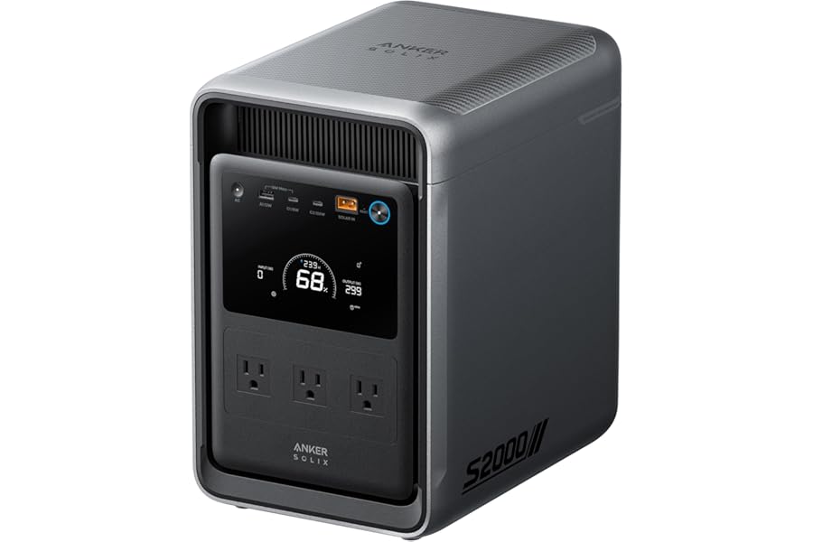 Anker SOLIX S2000 Portable Power Station, 1500W Solar Generator for Home Use, 35-Hr Fridge Backup, 2,010Wh LFP Battery for Home Backup, Emergencies, Power Outages, Camping (Solar Panel Optional)