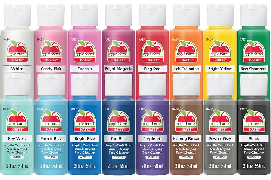 Apple Barrel, Vibrant Spectrum Collection Acrylic Craft Paint, Promoabiii, each, 16 assorted matte colors, 2 Fl Oz, 16 Count
