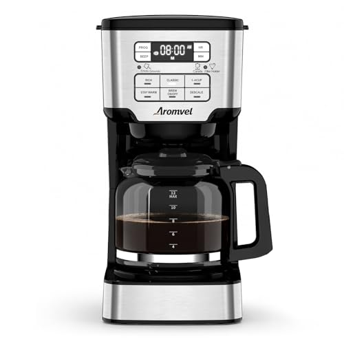 Aromvel 12-Cup Drip Coffee Maker Programmable, Coffee Machine with Glass Carafe, Adjustable Brew Strength, 24-Hour Delay Brew & 4-Hour Keep Warm, 1-4 Cup/Classic/Rich Coffee Brewer for Home Office