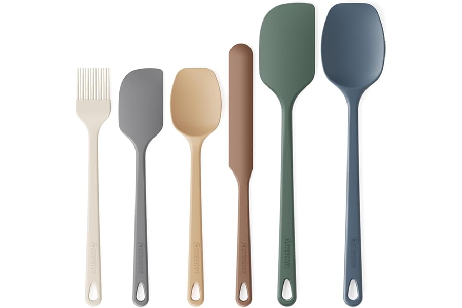 Astercook 6-Piece Silicone Spatula Set, 560°F Heat Resistant Rubber Spatulas with Stainless Steel Core, Nonstick Safe & Dishw
