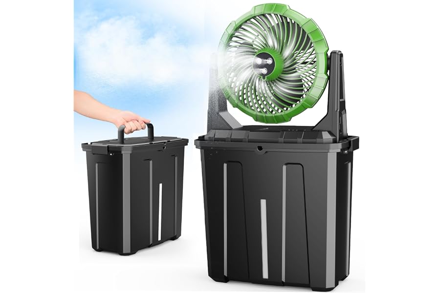Ausic Portable Misting Fan, 9L 10-inch Outdoor Mist Fans for Outside Patios Cooling, 20000mAh Rechargeable Battery Fan with Water Box, 3 Strong Winds, 3 Spray Mister, Camping/Beach Summer Essentials