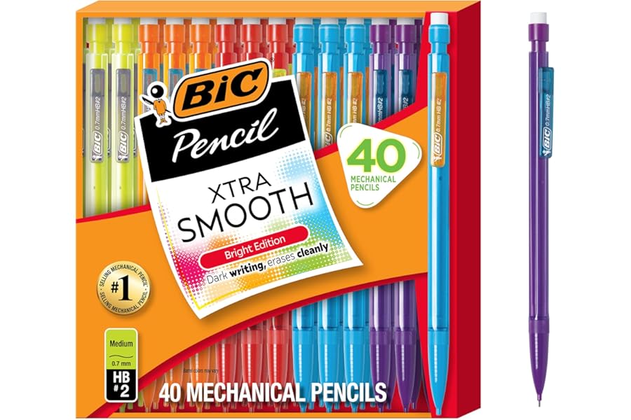 BIC Xtra Smooth Bright Edition Mechanical Pencils, 0.7 mm Medium Point, Bulk School Supplies for Students and Teachers, 40-Count Pack